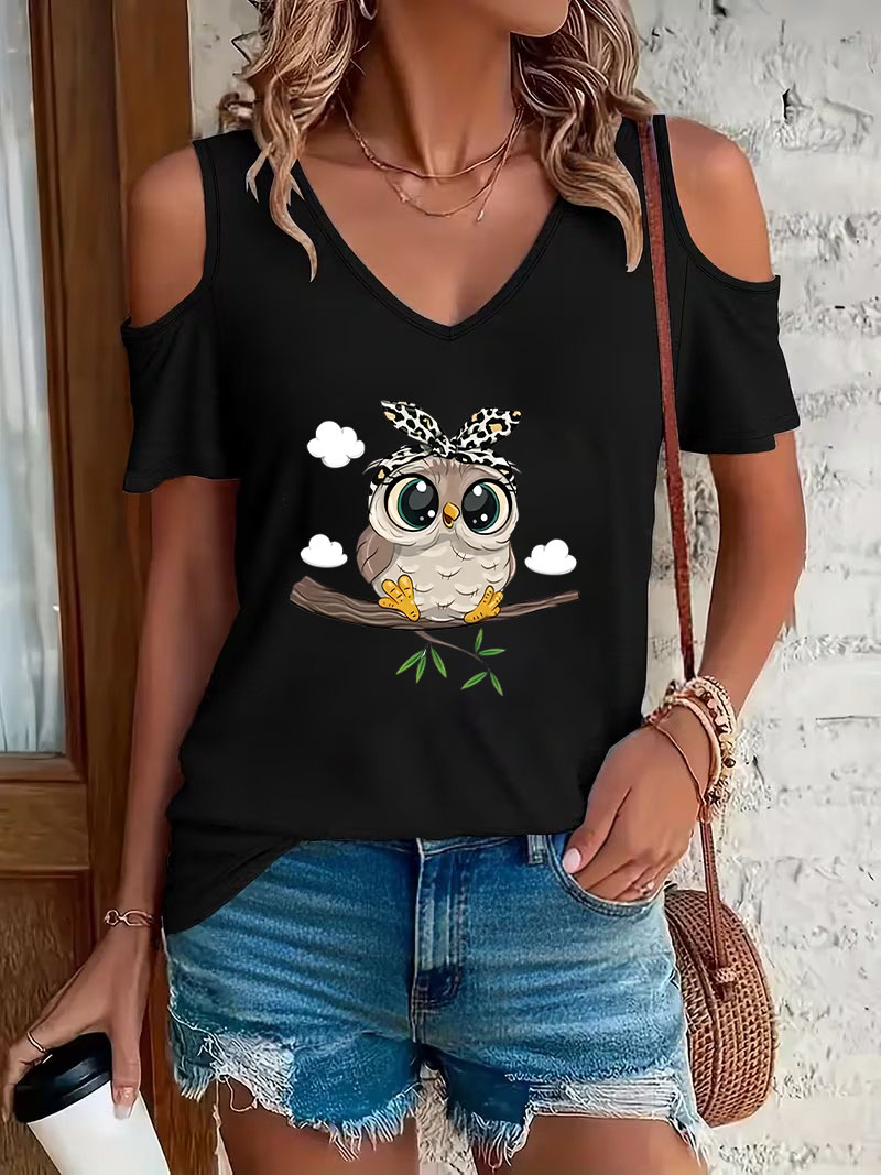 Summer Clothing Drop - Modna koszulka z nadrukiem sowy w