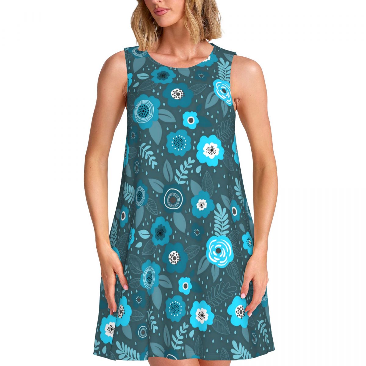 Summer Clothing Ideas For Women - Elegancka, codzienna sukienka w drobne kwiaty,
