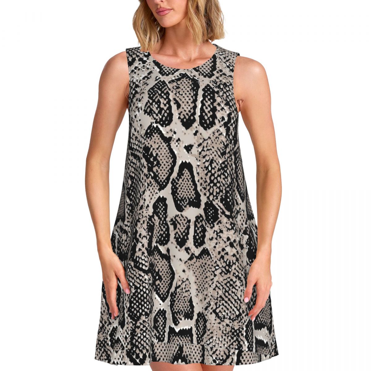 Summer Clothing Ideas For Women - Sukienka bez rękawów z nadrukiem wężowej
