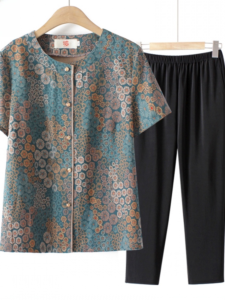 Summer Clothing Over 60 - Komplet dwuczęściowy w stylu babuni z