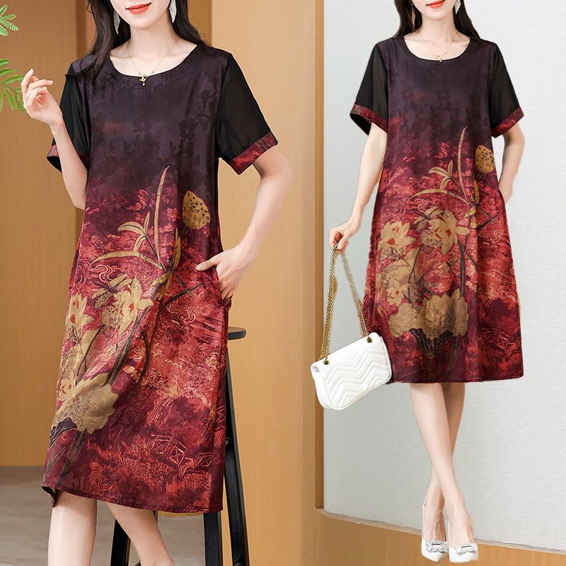 Summer Clothing Over 60 - Elegancka sukienka midi z nadrukiem w