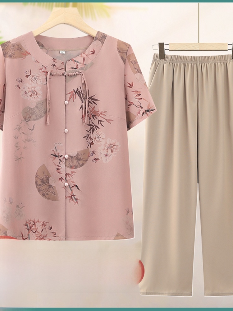 Summer Clothing Over 60 - Modny dwuczęściowy zestaw z krótkim rękawem