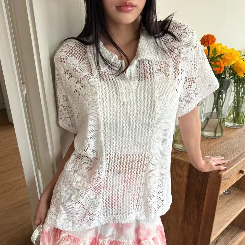 Koszula z koronkowym kołnierzy – Summer Clothing Online Shopping recenzja i cena
